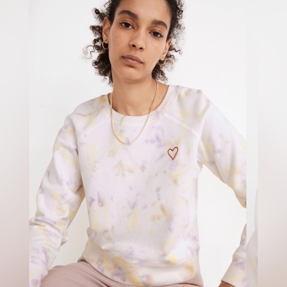 Madewell Heart Embroidered (Re)sourced Cotton Sweatshirt in Tie-Dye Size Medium